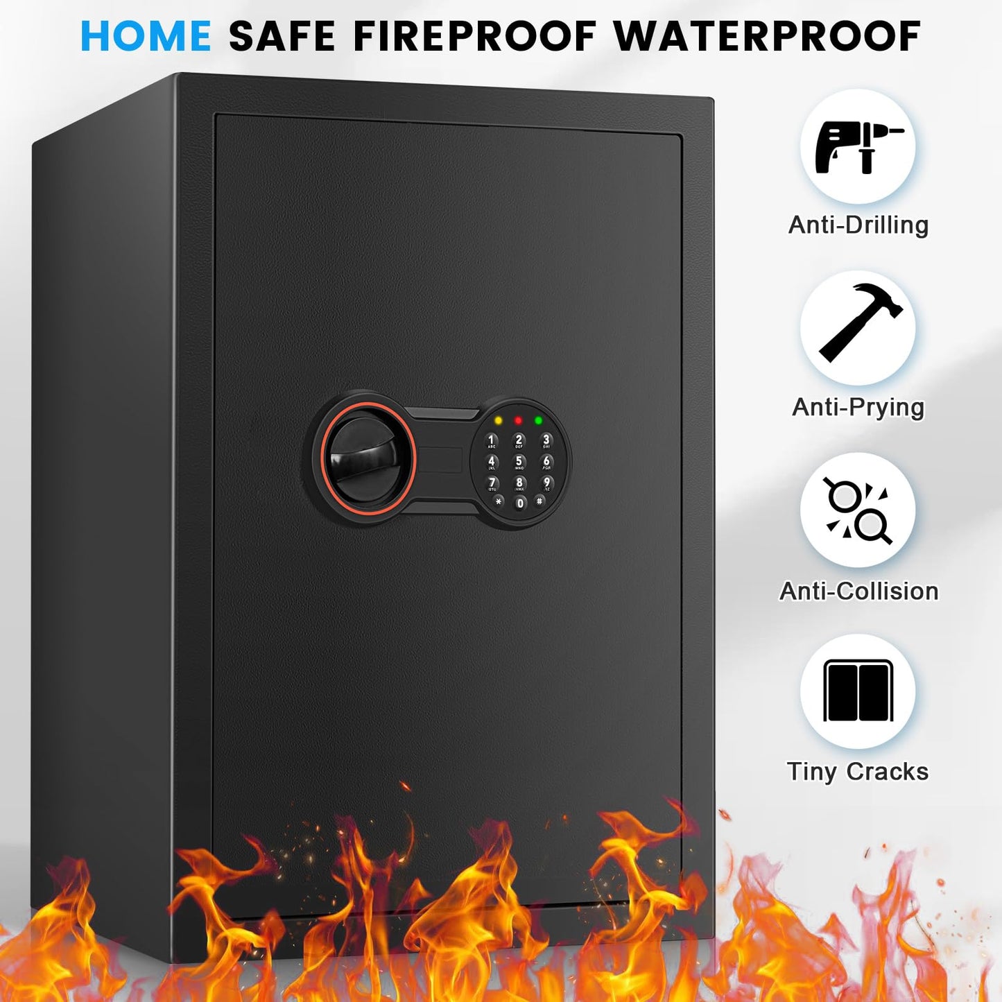 3.4 Cub Large Home Safe Fireproof Waterproof, Anti-theft Fireproof Safe Box with Digital Keypad, Spare Keys and Alarm System, Fire Safes for Home Document Money Valuables