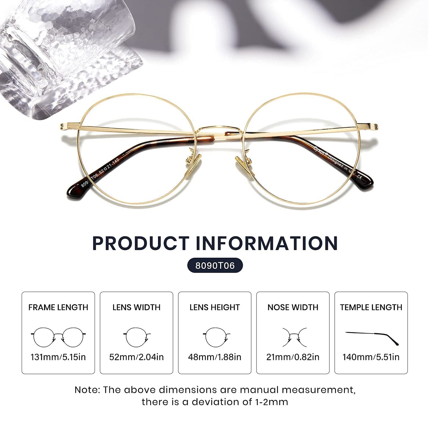 Cyxus Blue Light Glasses for Women Round Wire Frame Computer Glasses for Men UV Blocking Filter Clear Lens Metal Eyewear Ultralight Relieve Digital Screen Eye Strain, Headache
