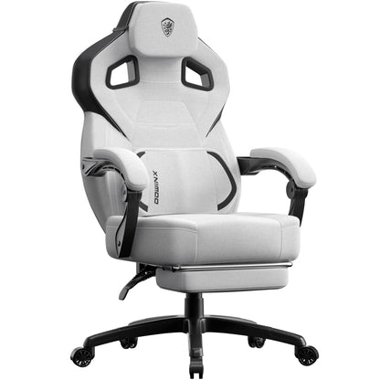 Dowinx Fabric Gaming Chair with Footrest, Big and Tall Gamer Chair with Lumbar Support, Wide Back Computer Chair for Heavy People, Grey
