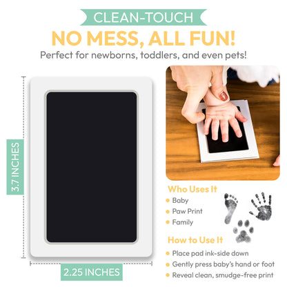 Clean Touch Ink Pad for Baby Handprints and Footprints – Inkless Infant Hand & Foot Stamp – Safe for Babies, Doesn’t Touch Skin – Perfect Family Memory or Gift – Black Print Kit by Tiny Gifts