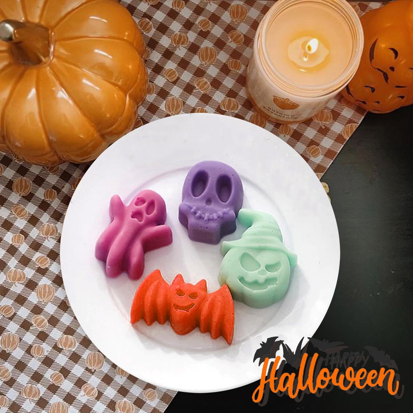 EFIVS ARTS Pumpkin Silicone Mold Bat Skull Ghost Shape DIY Mold for Chocolate Fondant Cookies and Candles Soap Molds Silicone Baking Mold