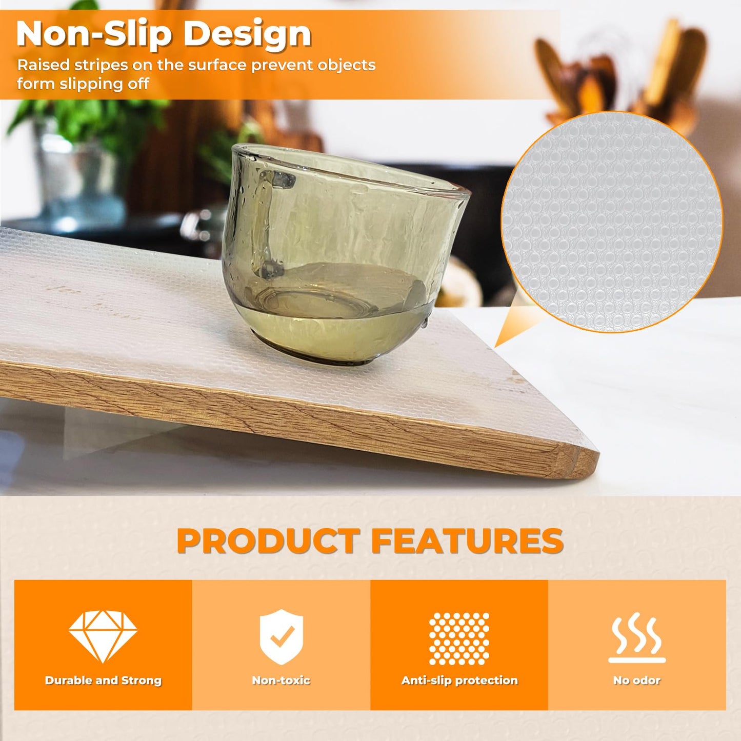 Kitchen Shelf Liner Non-Slip Cabinet Liner 12 in x 20 FT Washable Refrigerator Liners Oil-Proof Drawer Liners for Kitchen Dining Transparent Wide 12inch