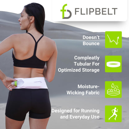 FlipBelt Classic Running Belt, Running Fanny Pack for Women and Men, Non Chafing Waist Band Pack for Phone, Moisture Wicking Storage Belt, USA Company