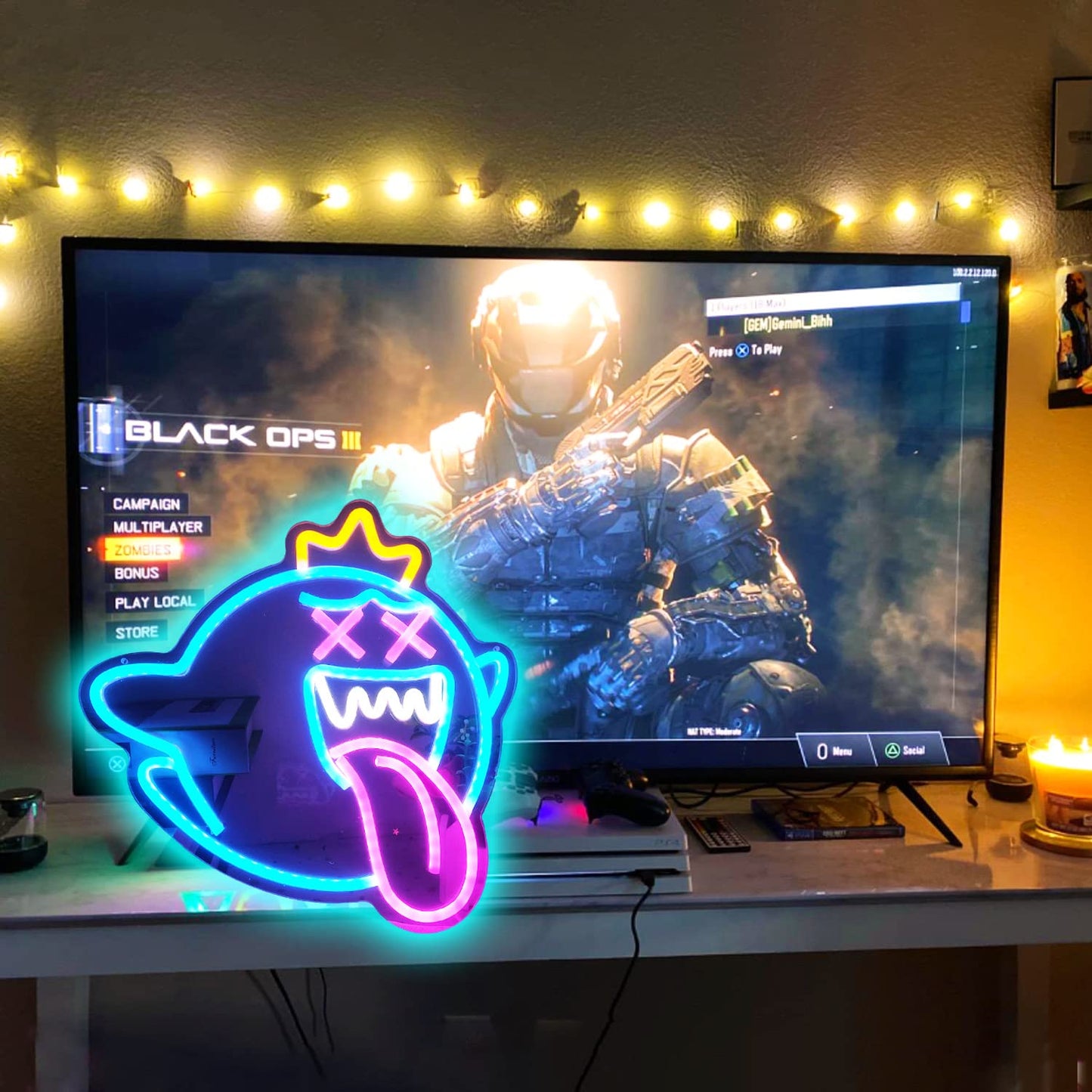 King Boo Neon Sign Ghost Led Neon Light with Dimmable Switch Gaming Neon Sign for Kids Game Room Man Cave Birthday Halloween Decor Christmas Gift