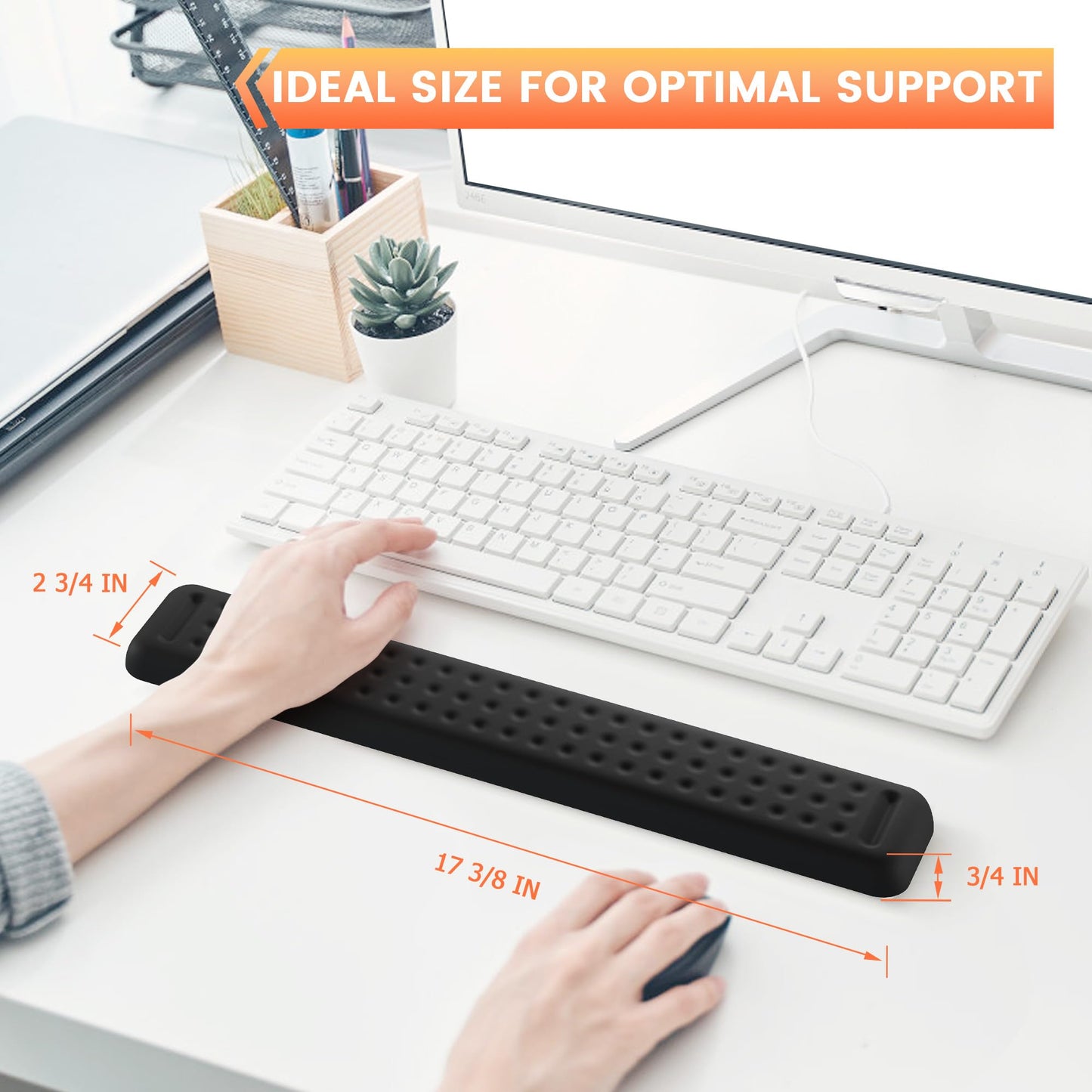 Keyboard Wrist Rest - 17 3/8 in Wrist Rest for Computer and Laptop with Massage Dots, Memory Foam Wrist Pad for Keyboard with Non-Slip PU Base for Ergonomic Wrist Support.