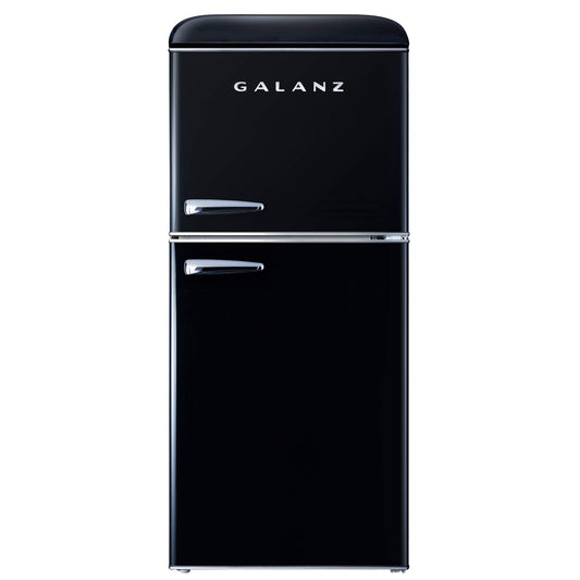 Galanz GLR40TBKER Retro Compact Refrigerator, Mini Fridge with Dual Doors, Adjustable Mechanical Thermostat with Freezer, 4.0 Cu Ft, Black