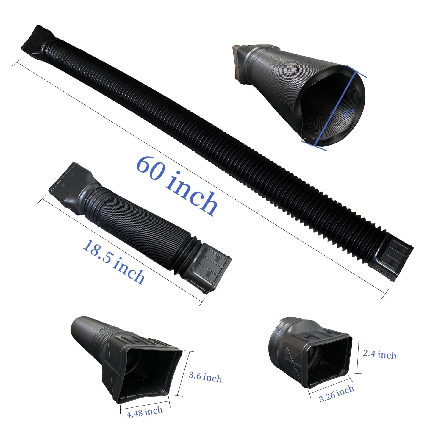 2 Pack Flexible Rain Gutter Downspout Extensions,Drain Downspout Extender,Gutter Extension Flexible,Down Spout Drain Extension Pipes,Extendable from 21 to 60 Inches (Black)