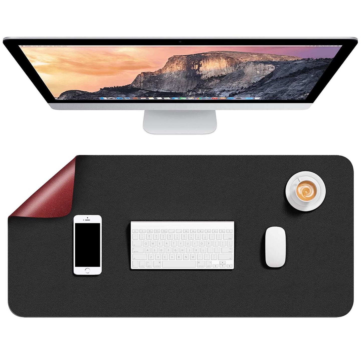 Hsurbtra Desk Pad, 31.5" x 15.7" Dual Side PU Leather Desk Mat, Waterproof Non-Slip Desktop Blotter Protector, Large Mouse Pad for Laptop Keyboard Office Home, Black and Red