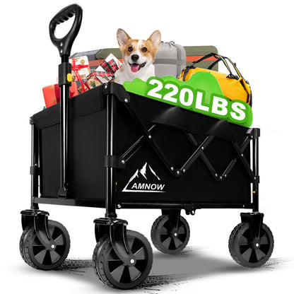 Collapsible Wagon Cart with Wheels Foldable, Folding Wagons Carts with Silent Universal Wheels, Large Grocery Cart On Wheels, Heavy Duty Utility for Shopping Beach Sports Fishing Camping, Black