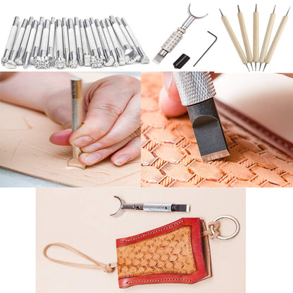 Dorhui Leather Craft Tools Kit, Leather Working Tools and Supplies Leather Craft Stamping Tool Waxed Thread Groover Awl Stitching Punch Hole for Leather Artworks