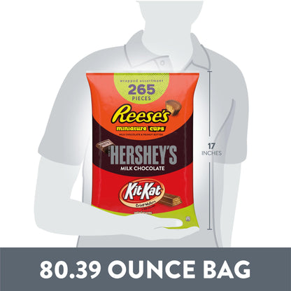 HERSHEY'S, KIT KAT and REESE'S Assorted Milk Chocolate Candy Variety Bag, Halloween Candy, 80.39 oz (265 Pieces)