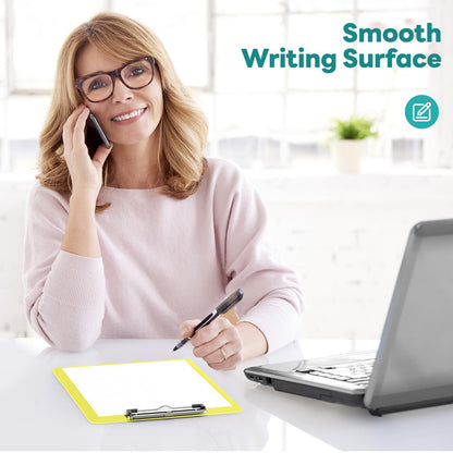 Juvealoe A4 Plastic Clipboard, 8.5 x 11 Yellow Colored Clip Boards with Low Profile Clip, Letter Size for Classroom, Teacher, Students, School & Office Supplies