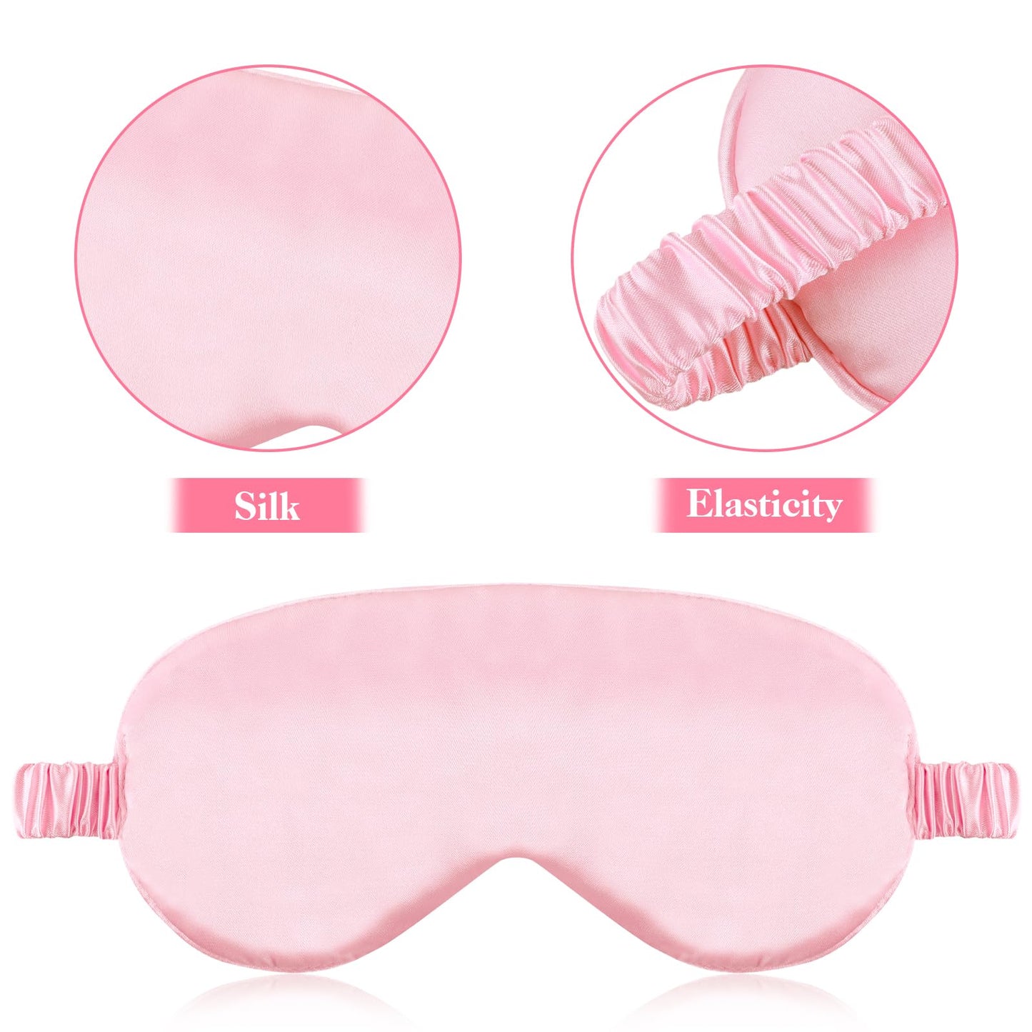 2 Pack Sleep Mask Silk Eye Mask Cover for Sleeping, Soft Satin Blindfold with Elastic Strap, Comfortable Night Sleeping Mask for Women Men (Black, Pink)