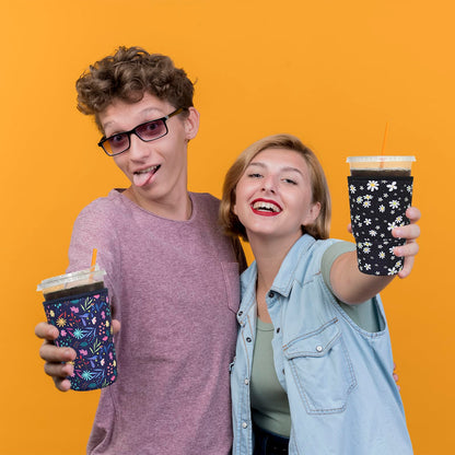 3 Pack Reusable Iced Coffee Sleeves - Xumbtvs Insulator Sleeve for Cold Beverages, Neoprene Coffee Cup Holder (Halloween Boo)