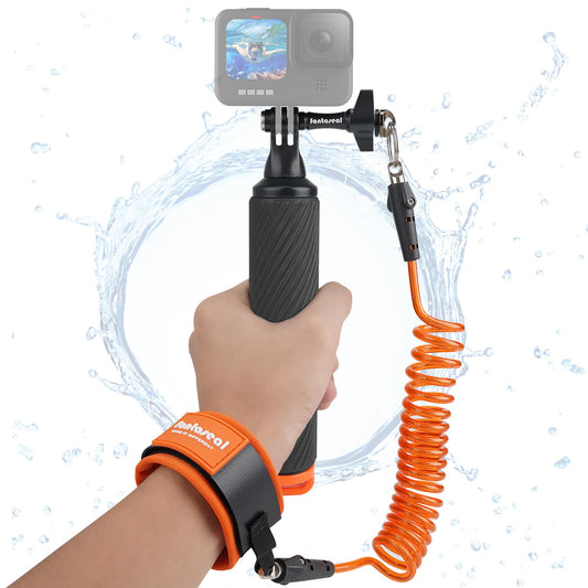 Action Camera Non-Slip Handler Floating Hand Grip Holder Mount + Steel-cored Safety Wrist Strap for GoPro Sony Insta360 Olympus Akaso Underwater Camcorder Diving Surfing Snorkeling Rafting Kayak Scuba