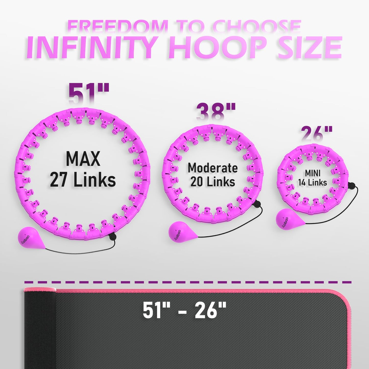 JLoibao Weighted Hula Circle for Adults Weight Loss, Infinity Hoop Fit Plus Size 51 Inch, Include 27 Detachable Links and Waist Trainer for Women