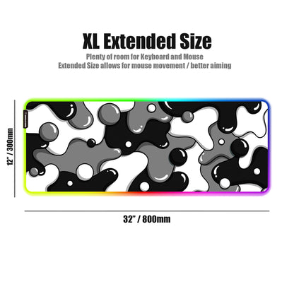 KRAKEN KEYBOARDS DRIP XL Black & White Gaming RGB Mouse Pad - Professional Artisan Mouse Pad - Black & White Gaming RGB Desk Mat - 31" x 12" Thick Extended XXL Gaming Mouse Pad (Stealth)
