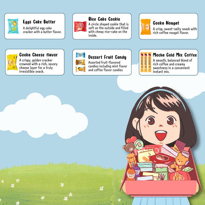 Korean snack box variety pack, 50 count individually wrapped, care package sampler with candy, cookies, chips, and treats, gift bundle for kids, students, adults, and snack lovers