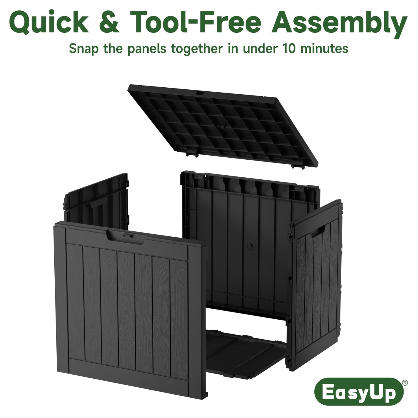 EasyUp 32 Gallon Resin Deck Box Waterproof, UV Resistant Outdoor Storage Box for Delivery, Porch, Patio and Garden, Stripe Black