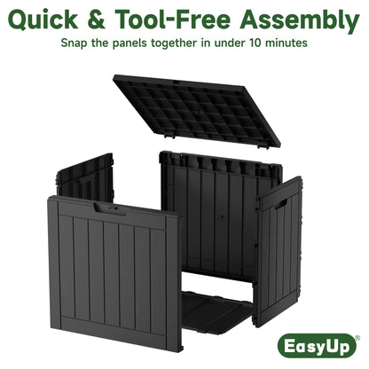 EasyUp 32 Gallon Resin Deck Box Waterproof, UV Resistant Outdoor Storage Box for Delivery, Porch, Patio and Garden, Stripe Black