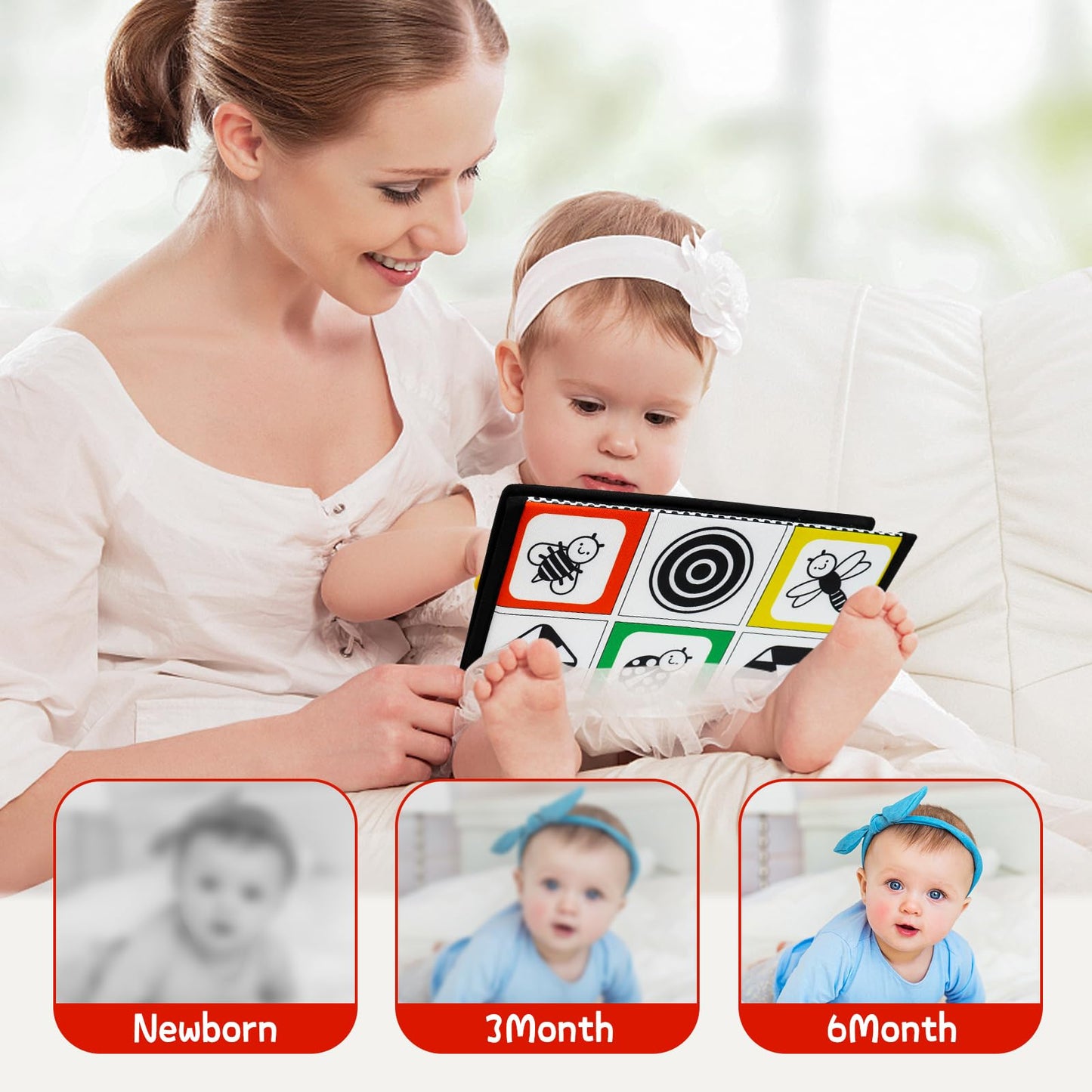 Dr.Rapeti Tummy Time Floor Mirror for Baby Infant Toddler Kids Black and White High Contrast Baby Toy with Teethers Floor Activity Toy Washable Non-Toxic