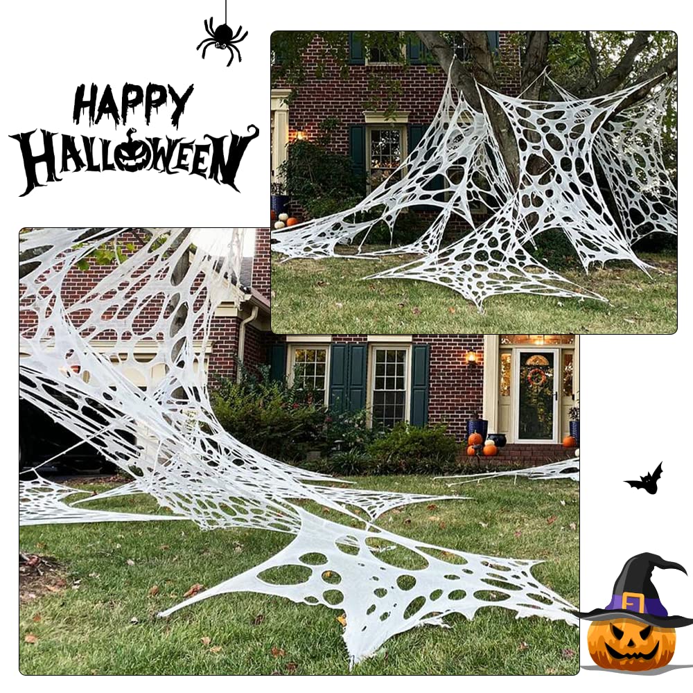 DAZONGE 2 Packs Spider Webs Halloween Decorations Outdoor, 900sqft Stretchy Spider Webbing for Halloween Decor, Spooky Spider Web Decorations for Hunted House Halloween Party
