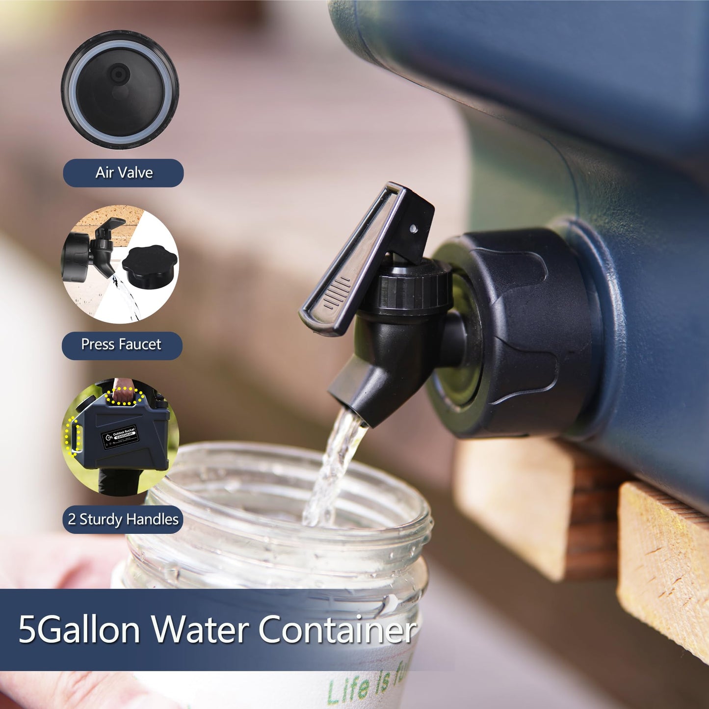 COOZMENT 5 Gallon (19L) Portable Water Containers with Spigot, BPA Free Water Jug, Blue Gray Water Tank, Multifunction Water Storage Containers for Camping Outdoor Hiking,Emergency Stroage