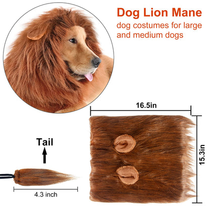 CPPSLEE Lion Mane for Dog Costumes, Realistic Wig for Medium to Large Sized Dogs, Halloween Costumes (Dark Brown)