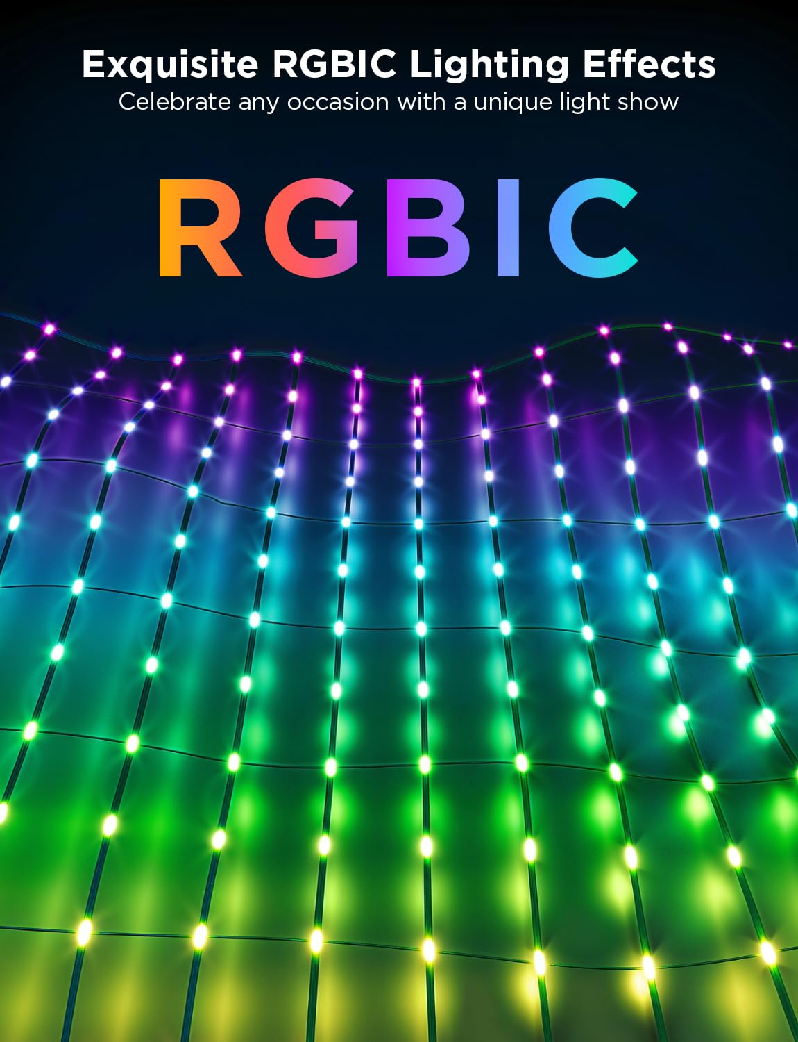 Govee Outdoor Net Lights, 2.8 × 9.4ft with RGBIC and DIY Functions, 480 LEDs Smart Net Lights with 64 Modes for Bush Patio Decor, IP65 Waterproof, Compatible with Alexa & Google Assistant, Green Wire