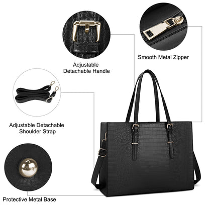 Laptop Bag for Women 15.6 inch Laptop Tote Bag Leather Classy Computer Briefcase for Work Waterproof Handbag Shoulder Bag Women Business Office Bag
