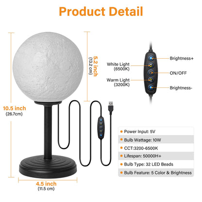 JIMIMORO Moon Lamp LED Night Light - Dimmable Bedside Lamps Small Modern Bedroom Lamp LED Desk Light with 25 Lighting Modes 3D Printed Realistic Moon Surface - Perfect for Girls Boys Kids Birthday