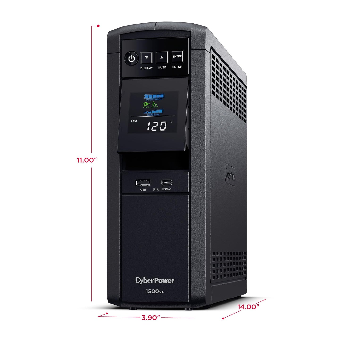 CyberPower CP1500PFCLCD PFC Sinewave UPS Battery Backup and Surge Protector, 1500VA/1000W, 12 Outlets, AVR, Mini Tower; UL Certified