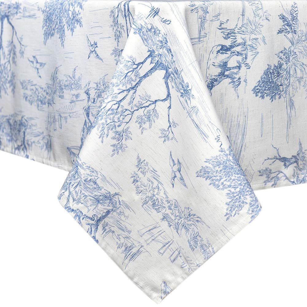 GLORY SEASON Rustic Tablecloth Classic French Village Printed Linen Fabric Table Cover Farmhouse Decoration 55x102 Inches Rectangle/Oblong Blue for Kitchen Dining