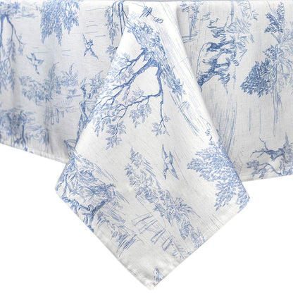 GLORY SEASON Rustic Tablecloth Classic French Village Printed Linen Fabric Table Cover Farmhouse Decoration 55x102 Inches Rectangle/Oblong Blue for Kitchen Dining