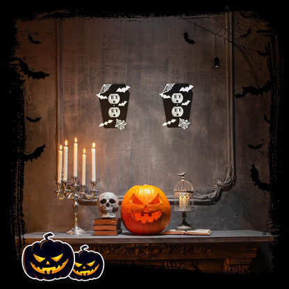 Peryiter 3 Pieces Gothic Coffin Light Switch Cover Wall Plate Gothic Halloween Decor Switch Cover Coffin Outlet Light Goth Bat Wall Plate Outlet Accessory for Bedroom Home Office(Elegant Style)