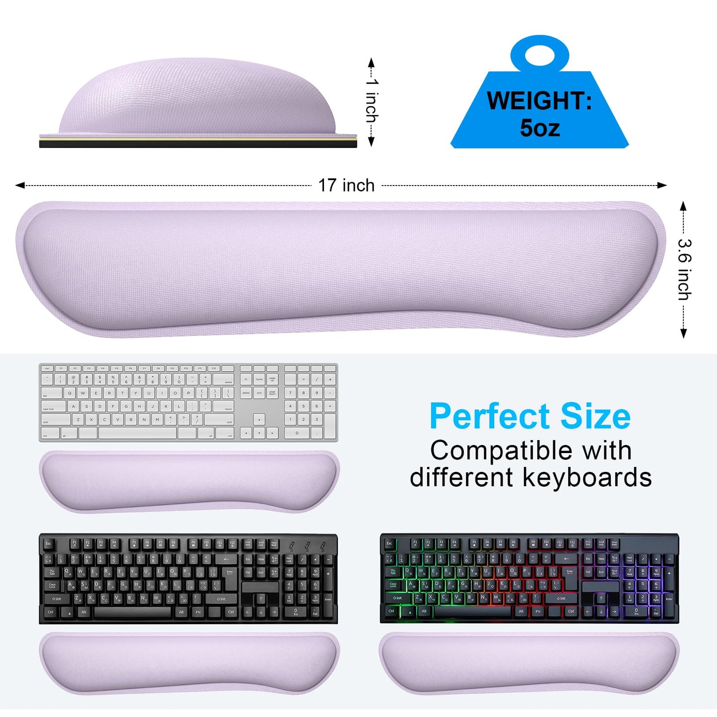 Dapesuom Enlarge Keyboard Wrist Rest, Cute Memory Foam Keyboard Wrist Cushion for Computer Desk Mats Support, Typing Pain Relief Ergonomic Mouse Pad Rests with Non-Slip Base for Gaming, Laptop, Purple