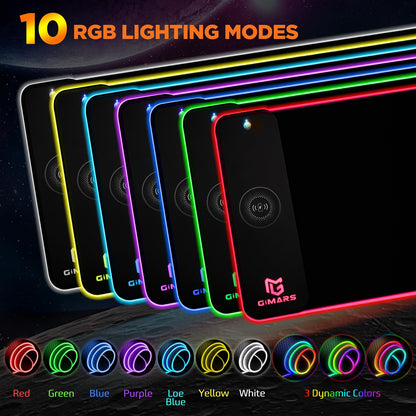 Gimars RGB Gaming Mouse Pad,15W Wireless Charging Mousepad with 10 Light Modes, Large Mousepad with Premium Smooth Surface, Non-Slip Mouse Mat for Gaming, Desk, PC,Office, 31.5x11.8x0.16inch