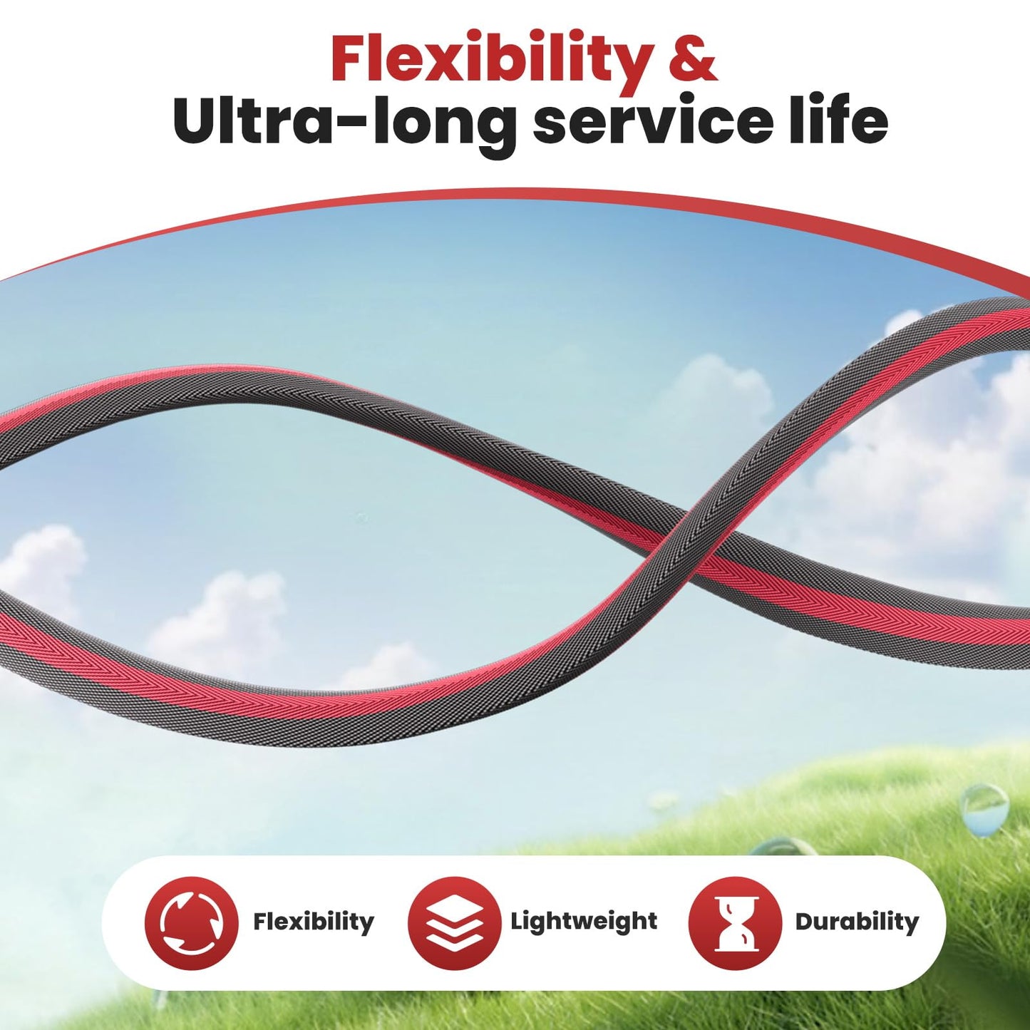 Haeteir 50ft Non-Expanding Garden Hose with 8-Layer Latex Core, Lightweight & Kink-Free, Flexible Heavy Duty Water Hose for Lawn, Yard, Car Washing (3/4" Solid Brass Fittings, Crush-Resistant)