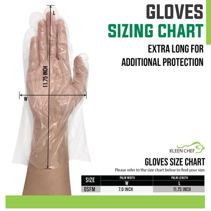 KLEEN CHEF Disposable Food Handling Long Cuff Poly Gloves | One Size Fits Most, 525 per Box (2 Boxes)