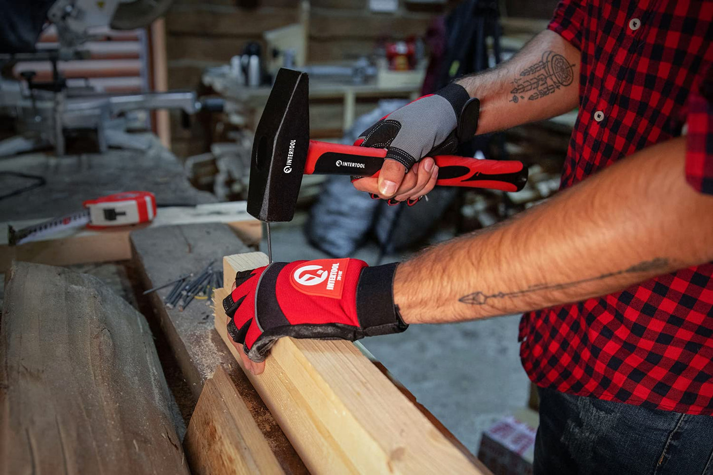 INTERTOOL 2 lbs Cross Peen Hammer, 1000g Heavy Duty Engineer Hammer, Mechanic, Blacksmith, Sheet Metal, 14” Shock Absorbing Fiberglass Handle HT08-0210