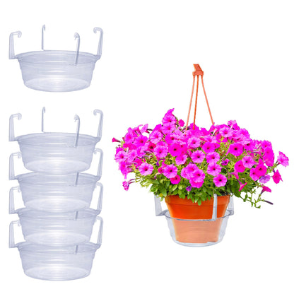 Curtis Wagner Plastics Hanging Basket Drip Pans (5-Pack) | Clear, Round (Diameter = 9" Base, 12" Top, 3.75" Depth) Hanging Plant Tray Saucer with Built-in Hooks & Water Catcher for Indoor & Outdoor