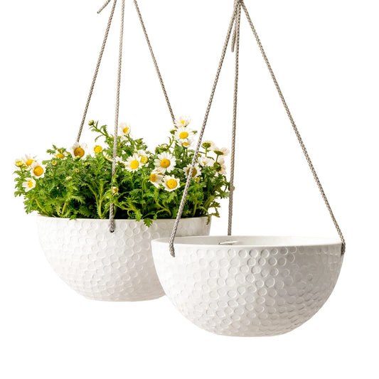 LA JOLIE MUSE 10 Inch Hanging Planters for Indoor Plants, Outdoor Garden Planter Pots, White, Honeycomb, Set of 2
