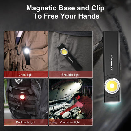 klarus E5 Pocket Flashlight, Rechargeable EDC Flashlight, Super Slim 4.2x1x0.3inch, 600 Lumens, USB-C Port, IPX4, Dual Light Source with Magnetic Base, Hat & Clothes Clip - Black