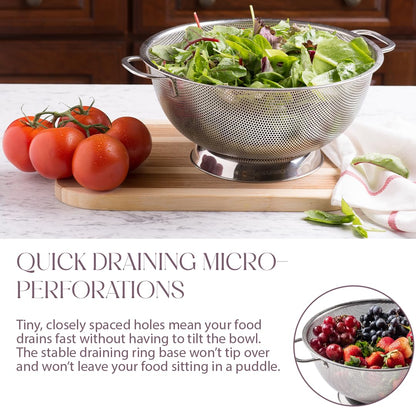 Bellemain Colander for Kitchen – 5 Qt Stainless Steel Strainer with Handle - 18/8 Pasta Strainer Bowl for Pasta, Spaghetti, Vegetables, Fruit, and Pot Draining - Stainless Steel Colander