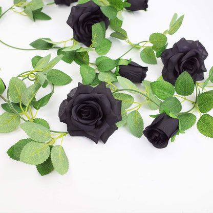 Etistta 2 PCS 6.5 Ft. Artificial Black Rose Vine for Halloween Decor, Hanging Black Silk Flower Garland for Outdoor Home Wall Decorations