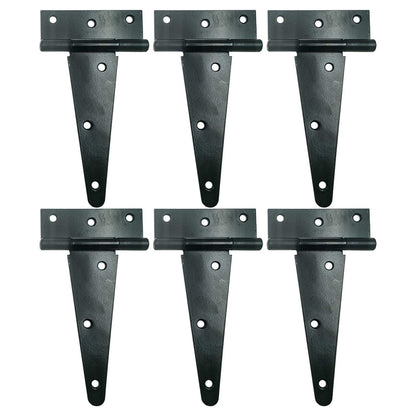 HLMOptimo Heavy Duty T Hinge Tee Hinge T Strap Hinge Shed Hinge Gate Hinge Barn Hinge Fence Hinge Door Hinge Wrought Rustproof All Size Black (6 pcs, 6 inch