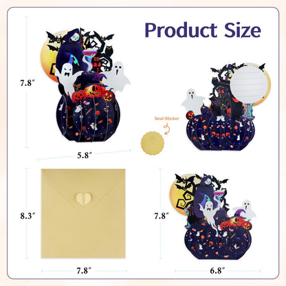 FaCraft Halloween Cards - 3D Handmade Happy Halloween Pop Up Greeting Cards Gifts with Envelope and Seals, for Kids Boy Girl (Pumpkins, Ghosts, Witches, Bats