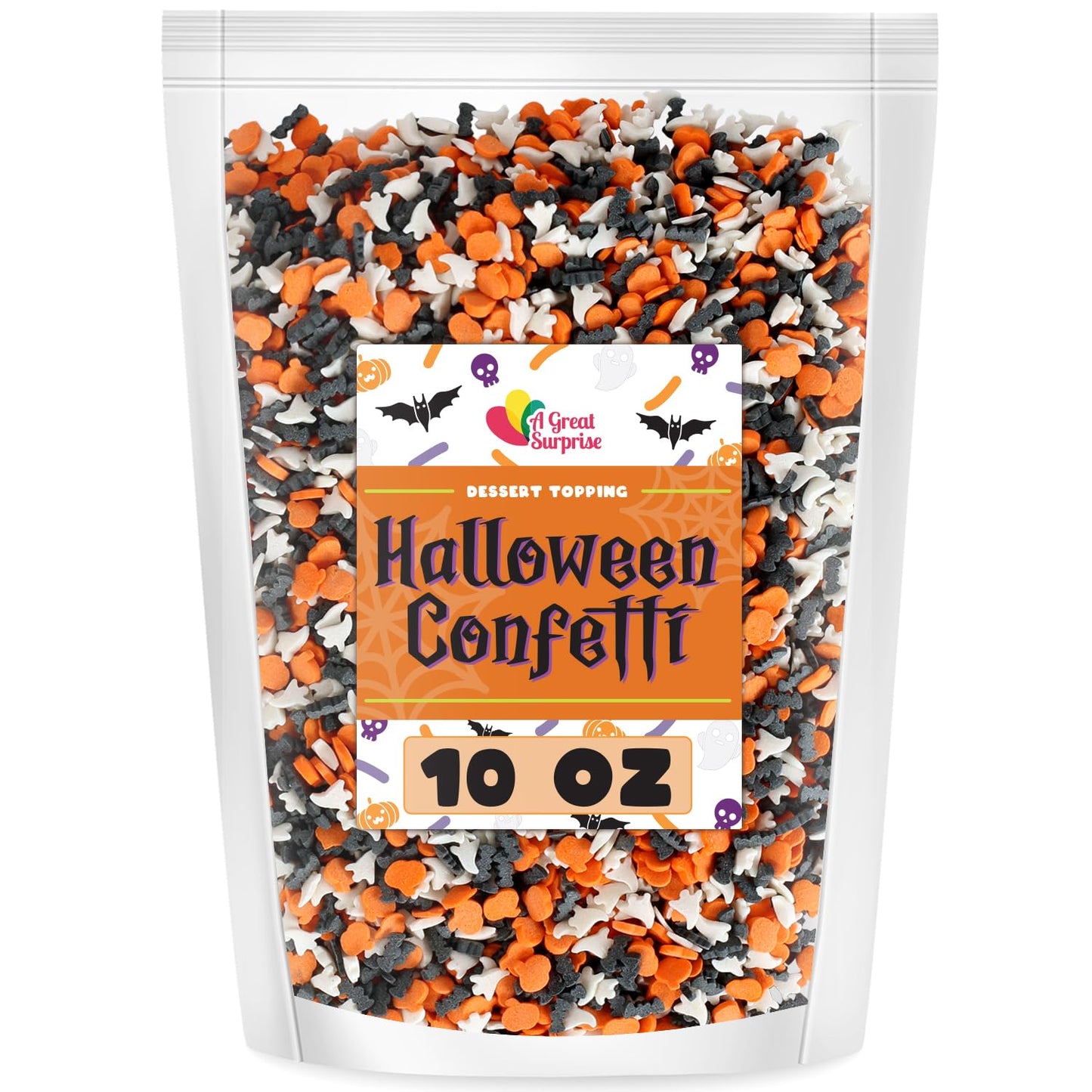 Halloween Sprinkles - 10 ounces - Ghost Bat Pumpkin Confetti Quins - Spooky Dessert Topping Mix - Halloween Jimmies for Cakes, Cupcakes, Cookies