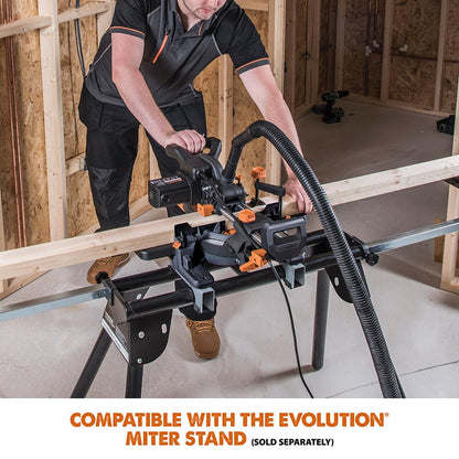 Evolution Power Tools R185SMS+ Sliding Miter Saw with Multi-Material Cutting, 45 Degree Bevel, 50 Degree Miter, 210 mm Slide, Blade Included Cuts Wood Plastic Metal & More, 7-1/4"