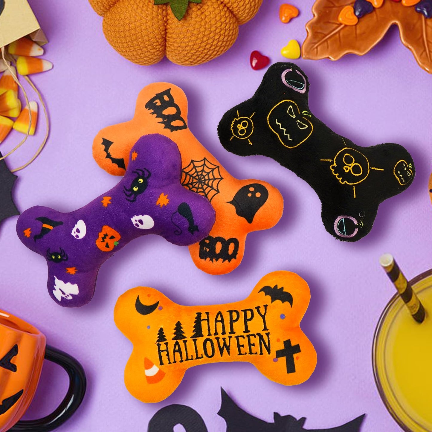 Lepawit Halloween Dog Toys Plush 4Pack Dog Squeaky Toys Interactive Fetching Dog Toys Stuffed Toy Suitable for Medium and Large Dogs